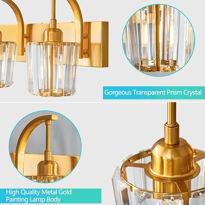 FDPBY Modern Bathroom Vanity Light, 5-Light Gold Wall Sconce with Crystal Accents, Over Mirror Bathroom Lighting Fixture, 42.52" Long Dimmable Vanity Lamp for Makeup, Easy Installation