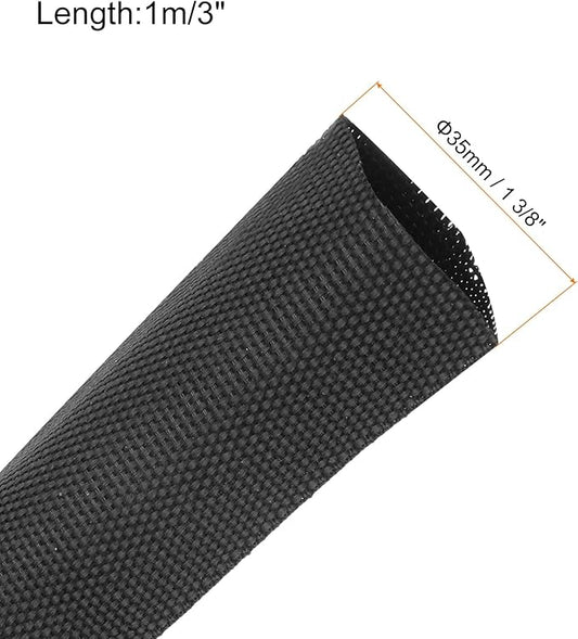 MECCANIXITY Braided Cable Sleeves Heat Shrinkable Fabric Sleeving, 1 3/8" 3ft Black 2:1 Ratio Heat Shrinkable Cord Protector for Harness Cable, Network Cable Protection, Cable Management