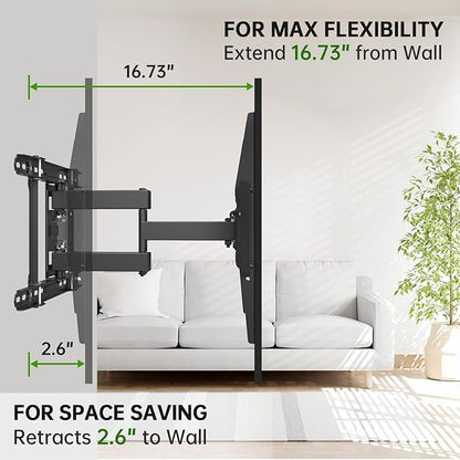 USX Mount Full Motion TV Wall Mount 42"-84" TVS, Fits 16" 18" or 24" Studs, Heavy Duty TV Mounts Bracket with Dual Articulating Arms Tilt Swivel Extension Max VESA 600x400mm, Weight Capacity 110lbs