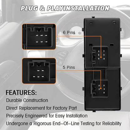 Ford Power Window Switch Replacement for 2002 2003 2004 Ford F250 F350 F450 F550,2002-2003 Explorer, 2002-2005 Excursion Mercury Mountaineer Replacement Button Windows Switches - OE 1L2Z14529BA