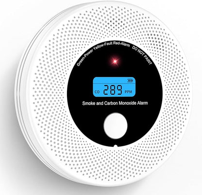 Alertlink 2-in-1 Smoke and Carbon Monoxide Detector Alarm, with Voice Alert,10-Year Battery Fire & CO Alarm with Large LCD Display, Easy Install with Adhesive or Screws