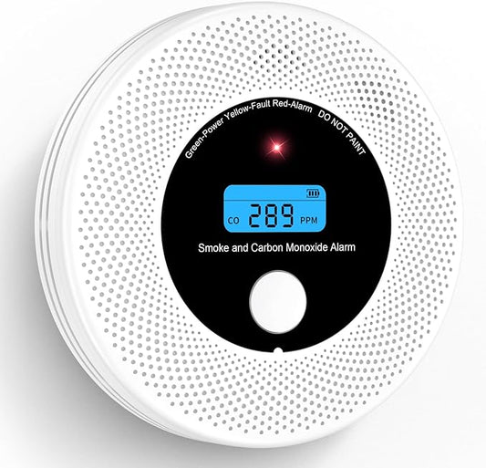 Alertlink 2-in-1 Smoke and Carbon Monoxide Detector Alarm, with Voice Alert,10-Year Battery Fire & CO Alarm with Large LCD Display, Easy Install with Adhesive or Screws