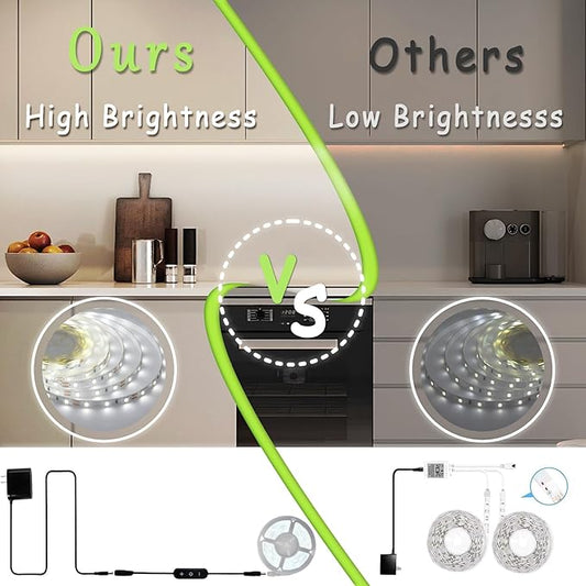 Aalnfe 10Ft Rope Light Indoor Tape Lights LED Strip Lights for Vanity Mirror Bedroom with Dimmer Control for Kitchen, Cabinet, Shelf, Super Bright Flexible Cuttable Under Cabinet Lighting Counter