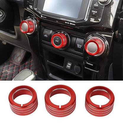 JeCar Air Conditioner Button Trim Cover Aluminum Alloy Knob Cover Compatible with Toyota 4Runner 2010-2023, Red