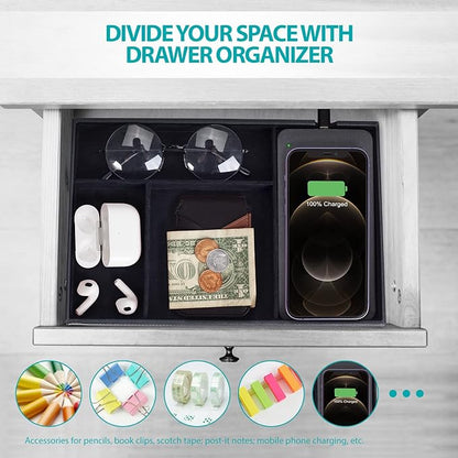 Valet Tray, Built in Wireless Charging Pad, Nightstand Organizer, Dresser Organizer, Mens Jewelry Box, Valet Charging Station, Faux Leather Valet Tray for Men and Women, (Black)