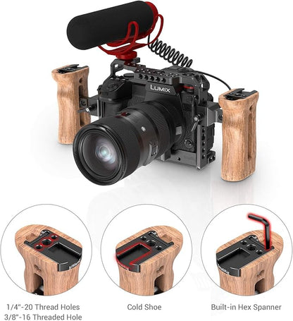 SmallRig Universal Side Wooden NATO Handle Grip DSLR Camera Cage w/Cold Shoe Mount Built-in Wrench, Threaded Holes – 2187