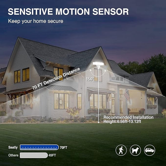 SAATLY Motion Sensor Outdoor Lights - 4600LM LED Security Lights, Dusk to Dawn, IP65 Waterproof, 3 Adjustable Head Motion Detector Flood Lights for Garage, Yard, Porch