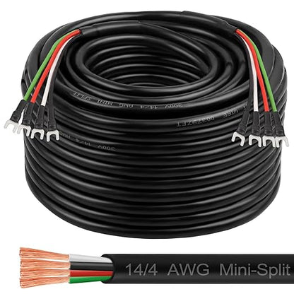 MOOKEERF 14/4 AWG Mini-Split Cable - 200FT 14 AWG 4 Conductor Control Cable 300V Stranded Oxygen-Free Pure Copper Wire for Mini Split Air Conditioner,Heat Pump,HVAC Systems and Speaker Systems