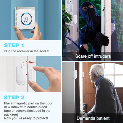 SanJie Door Chimes When Door Opens for Home - Door Alarm with Chime Adjustable Volume,5 Magnetic Door Sensors & 2 Plug-in Receivers - Door Open Chime - Indoor Range 500ft 2 Receivers + 5 Sensors