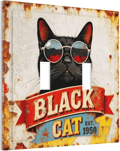 Bvtewkhz Black Cat Vintage 2 Gang Double Toggle Decorative Outlet Covers Light Switch Plate Electrical Receptacle Switchplate For Bathroom Kitchen Bedroom