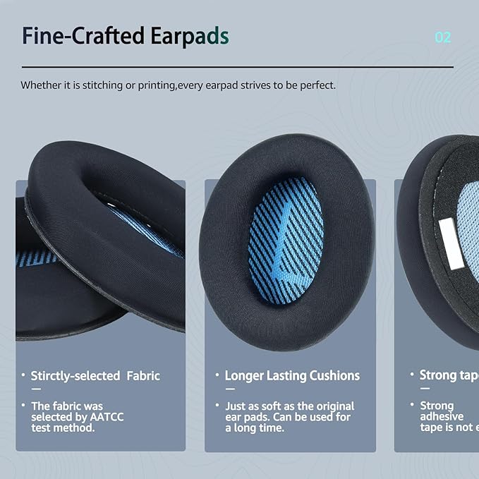 Fabric Comfort -Wzsipod Ear Pads for Bose QuietComfort 35/Qc35ii Headphones, Compatible with QC45 QC25 QC35 QC15 & More Series, Replacement Exclusive Styles, S3