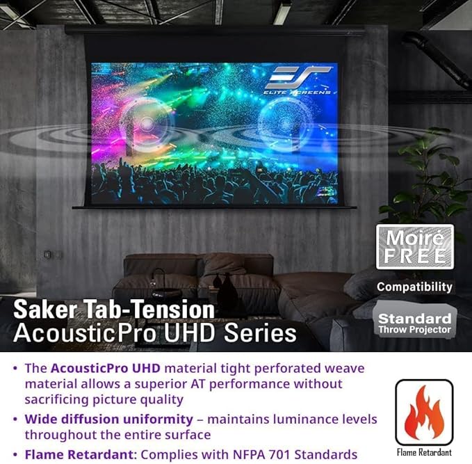 Elite Screens Saker Tab-Tension AcousticProUHD RC1 Kit, 100-INCH 24" Drop Acoustically Sound Transparent Projector Screen, SKT100UH2-E24-AUHD