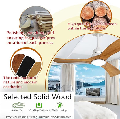 Gaizw 42 Inch Ceiling Fans with Light,3 Blade Ceiling Fan with Remote Control, Reversible Dimmable Wood Ceiling Fan for Kids Room Bedroom Garage Indoor Outdoor Use