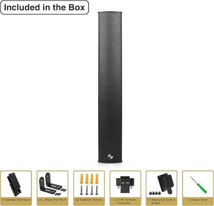 Sound Town Weatherproof Compact Aluminum Line Array Column Speaker with Wall Mount Bracket, 6 x 3 Woofers, 4 x 1.2 Dome Tweeters, Black, for Church, Indoor & Outdoor Installation (CARPO-M64B)