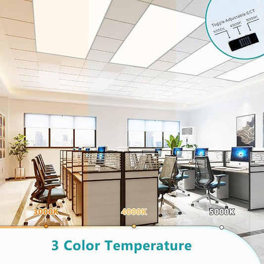 VocgoUU 4 Pack 2x4 LED Flat Panel Light Fixture, Drop Ceiling Office Lights 3000K/4000K/5000K Switchable, 30W/40W/50W Selectable, 0-10V Dimmable, Dustproof, ETL