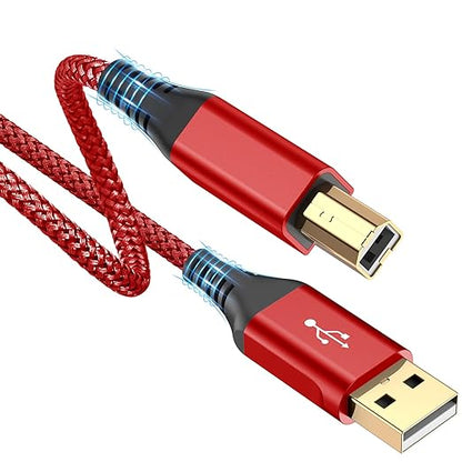 sweguard Printer Cable 10ft, USB 2.0 USB-A to USB-B Cord, High Speed Nylon Braided Scanner Printer Cord for HP Canon Dell Epson Brother Lexmark Xerox Samsung Piano DAC & More - Red