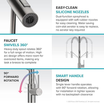 KRAUS Oletto Commercial Style Single Handle Pull Down Kitchen Faucet with QuickDock Top Mount Installation Assembly in Chrome, KPF-2631CH