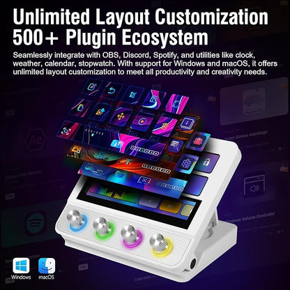 VSDINSIDE Macro Pad, Streaming Deck Stream Controller Soundboard Keypad, Programmable Keys USB Shortcut Keyboard for Gamer Streamer, Audio Mixer for OBS, YouTube, Office Desk Setup, PC, Mac