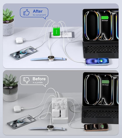 60W USB C Wall Charger Block,5-Port C Charger Fast Charging Block PD Power Adapter +QC 3.0 Multiport Type C Box Charger Cube USB A Wall Plug for iPhone 14/15/16/17 Pro Max Plus,Samsung(Green)(2-Pack)