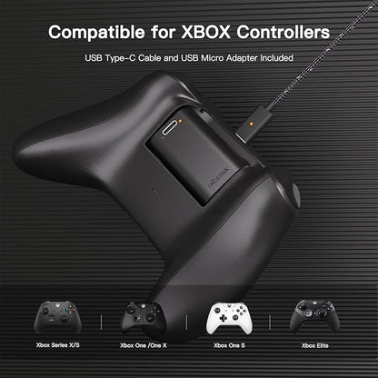 2 Pack Xbox Rechargeable Battery Pack, Xbox Series X Play & Charge Kit 1400mAh Capacity Fully charges in 3 Hours, 9 Ft USB Type-C Cable, Compatible w/ Xbox Series X/S, Xbox one/S/X/Elite Controllers