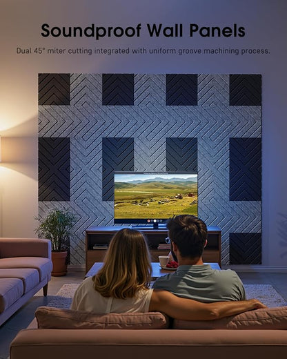 Woovio Sound Proof Foam Panels for Walls, 12 Pack Self-Adhesive Acoustic Panels, 12" X 12" X 0.4" Soundproof Wall Panels for Door, Ceiling, Home Office Gray
