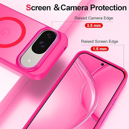 Magnetic for Google Pixel 9/Pixel 9 Pro Case, [Military Grade Drop Protection] [Compatible with MagSafe] Shockproof Slim Translucent Matte Anti-Slip for Women Girls Men Case, Hot Pink