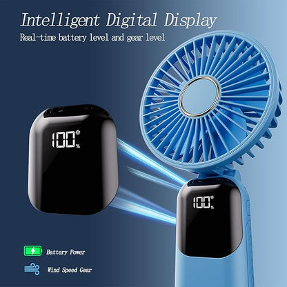 GOCKERA Portable Fan, 4200mAh Battery Operated Fan, 5 Speeds&Digital Display, Makeup Fans for Women with Base, 180°Foldable 3in1 Handheld/Neck/Desk Fan for Outdoor Indoor,Ultra Quiet (sky blue)