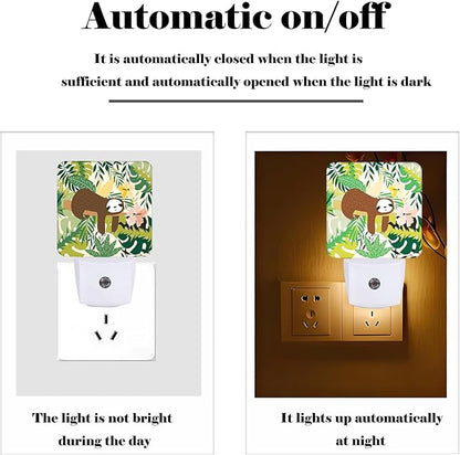 FSHVQKD Cute Sloth in Jungle Night Light,Plug-in Night Lights with Dusk to Dawn Sensor for Stairway,Hallway,Bedroom Sleep Friendly Ideal for Women/Girls/Boys Gift,0.5w