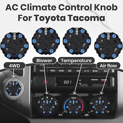 4 Pack - 2nd Gen Tacoma Accessories AC Knob Upgrade - 2005,2006,2007,2008,2009,2010,2011,2012,2013,2014,2015 Tacoma Climate Control Dial Mods Set - for Toyota Interior Replacement Kit