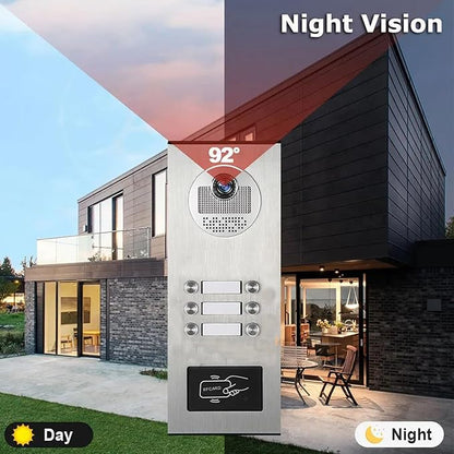 Wired Apartment Video Intercom System,1080P HD Video Doorbell, Compatible with 6 Units 7-inch Touchscreen,Supports Motion Detection,Two-Way Audio, Tuya Smart Home
