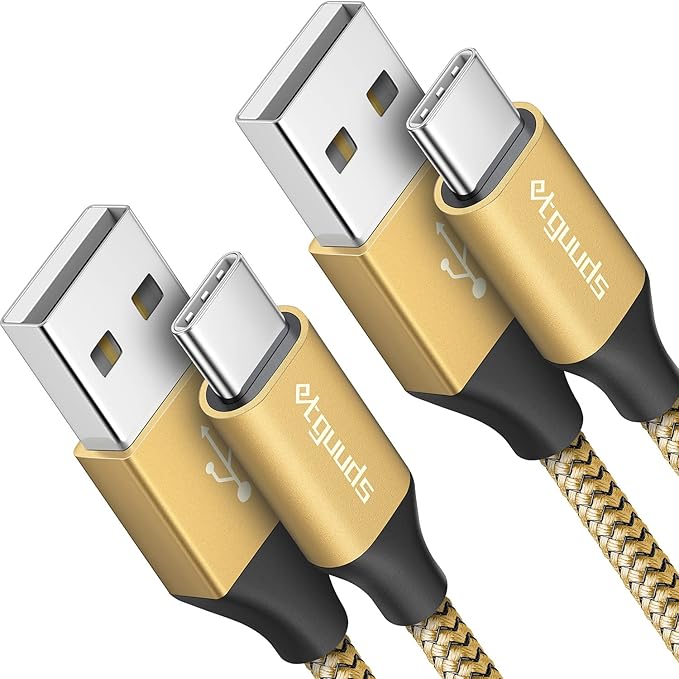 etguuds USB A to USB C Cable 4ft, 2-Pack, 3A Fast Charging Type C Charger Cord for iPhone 17 16 15 Pro Max 16e 17 Air, Samsung Galaxy S25 S24 S23 S22 S21 S20 A17 A16 A56 A55 Flip Fold, Gold
