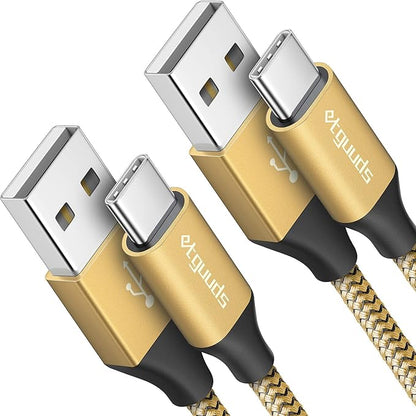 etguuds USB A to USB C Cable 4ft, 2-Pack, 3A Fast Charging Type C Charger Cord for iPhone 17 16 15 Pro Max 16e 17 Air, Samsung Galaxy S25 S24 S23 S22 S21 S20 A17 A16 A56 A55 Flip Fold, Gold