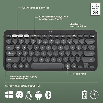 Logitech Pebble 2 Combo for Mac, Wireless Keyboard and Mouse, Slim, Quiet and Portable, Customizable, Bluetooth Mouse and Keyboard, Easy-Switch, for macOS, iPadOS - Tonal Graphite