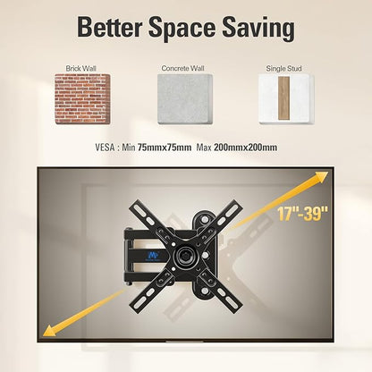 Mounting Dream Monitor Wall Mount for Most 17-39 Inch (Some up to 42 inch)，UL Listed TV Mount TV Bracket with Articulating Arms Tilt Swivel Extension Rotation, Up to VESA 200x200mm and 33 lbs, MD2462