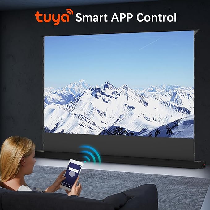 IN&VI Motorized ALR Floor Rising Projector Screen for Long/Standerd Throw Projector,Movie Screen for Home Theater,Motorized Projector Screen 4K/8K Ultra HD Active 3D (120 Inch/16:9)