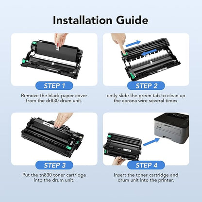 DR830 Drum Unit (Not Toner) Compatible Replacement for Brother DR830xl DR830 Drum TN830XL Toner Cartridge Use for HL-L2460DW HL-L2405W DCP-L2640DW Brother MFC-L2820DW MFC-L2900DW, 2 Pack of Black