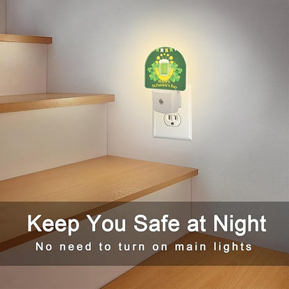 Happy St. Patrick's Day Night Light for Kids,Clover and Green Beer Night Light Plug in with Dusk to Dawn Sensor, 0.5w Energy Saving Sleep Friendly Nightlight for Hallway Stairway Kitchen Bedroom