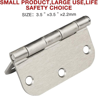 6 Pack Rounded Brushed Nickel Door Hinges 3.5 x 3-1/2" Inch, 5/8" Radius Interior Hardware 3 ½"Cottage Flat Bungalow Mobile Home Skyscraper Indoor Hinge for Doors Use Renovate Bedroom Kitchen
