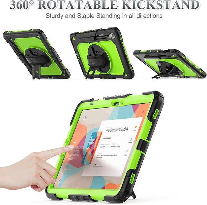 SEYMAC stock Case for Samsung Galaxy Tab S10 FE / S9 / S9 FE 5G Tablet Case Protective with Screen Protector, Pencil Holder, 360 Rotate Stand, Hand Strap, Shoulder Strap, Green1