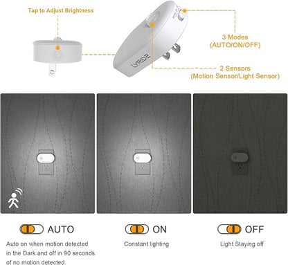 Lyridz Plug in Night Light with Motion Sensor, Smart Cool White LED Nightlights with 1-120LM Stepless Adjustable Brightness for Bathroom, Bedroom, Kitchen, Stairs, Hallway, 6 Pack