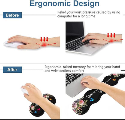 Ergonomic Keyboard Wrist Rest & Mouse Pad Wrist Rest Set, Large XXL Gaming Desk Mat 31.5"x 11.8" with Memory Foam, Easy Typing Pain Relief for Office & Home, Floral Quote Live Laugh Love
