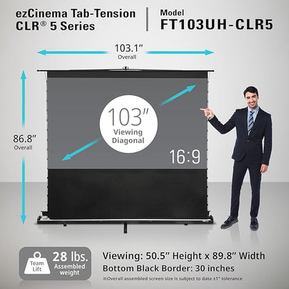 Elite Screens ezCinema Tab-Tension CLR 5, 103-inch Portable Floor-Rising UST Projector Screen, 16:9 ALR Ceiling Light Rejecting Tab-Tension Scissor-Backed Manual Pull-Up+Carry Bag, Black- FT103UH-CLR5