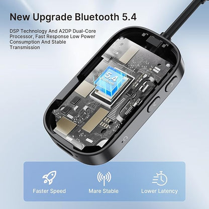 PinPure Bluetooth 5.4 Transmitter Receiver for 2 AirPods/Headphones, 2-in-1 Wireless Adapter with Microphone, Audio Adapter with 3.5mm Audio Jack, Suitable for Airplane, Car, TV, PC, Home Stereo
