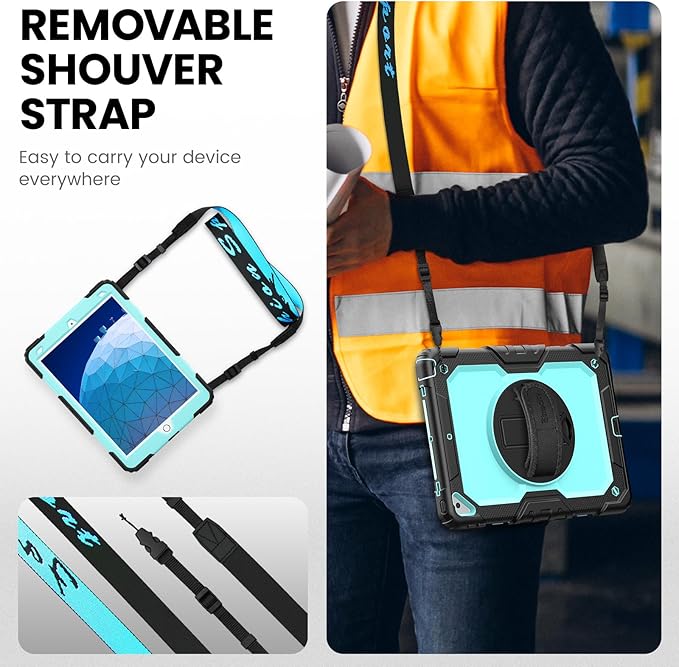 Timecity for iPad Air 3/ Pro 10.5 Inch Case, 360° Rotating Stand, Pencil Holder, Shockproof with Screen Protector & Shoulder Strap - Heavy Duty Protection Case for iPad Air 3rd Gen - Light Blue