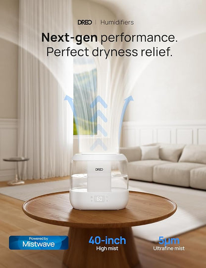 DREO Smart Humidifiers for Bedroom, Top Fill 4L Supersized Humidifier Large Room with 28 dB, 36H Runtime, Touch/APP/Voice Control, Nightlight, Cool Mist Humidifiers for Baby, Plants, Indoor, White