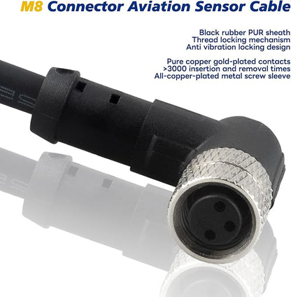 Lonlonty M8 Connector Aviation Sensor Cable - Female 3 Pin Right Angle 6.5Ft/2M Aviation Socket Shielded Electrical Cable for Industrial Automation Control,Fieldbus Module,Device Network