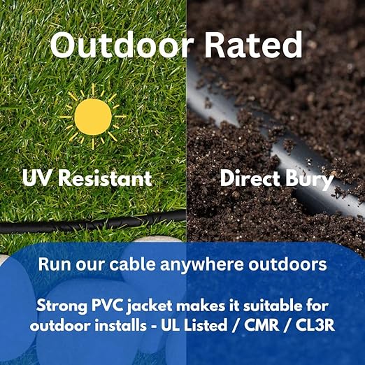Elite 16/4 Speaker Wire, 16AWG/4-Conductor, UL Listed, CMR/CL3R, (Riser/in-Wall & Outdoor/In-Ground (Direct Burial)- 100% Oxygen Free Pure Bare Copper (OFC), 500ft Bulk Cable (65 Strands) Black