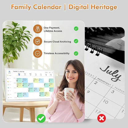 32" Digital Calendar Chore-Chart for-Wall-Planner - Interactive Touchscreen Display Electronic Calendar Picture Frame, Star Reward, Sync Google iCloud Outlook Calendar, Gifts for Mom, Wall Mount White
