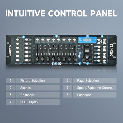 CO-Z 192 DMX 512 Stage DJ Light Controller Lighting Mixer Board Console for Light Shows, Party Disco Pub Night Club DJs KTV Bars and Moving Heads