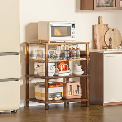 LELELINKY 3-Tier AV Media Player Stand Set of 2, Brown Stereo Cabinet, Wooden TV Stand,Game Console Shelf, Multifunctional Entertainment Center, Suitable for Home, Conference Room, Game Studio